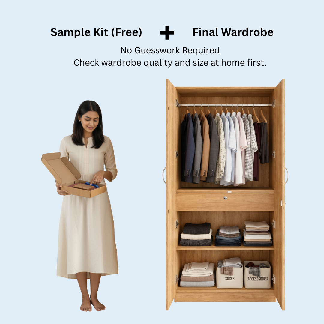 2 Door Wardrobe with Drawer and 1 Hanging Space + Free Sample Kit