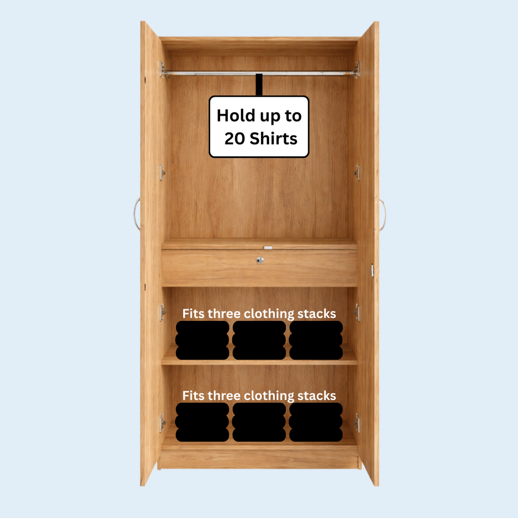2 Door Wardrobe with Drawer and 1 Hanging Space + Free Sample Kit