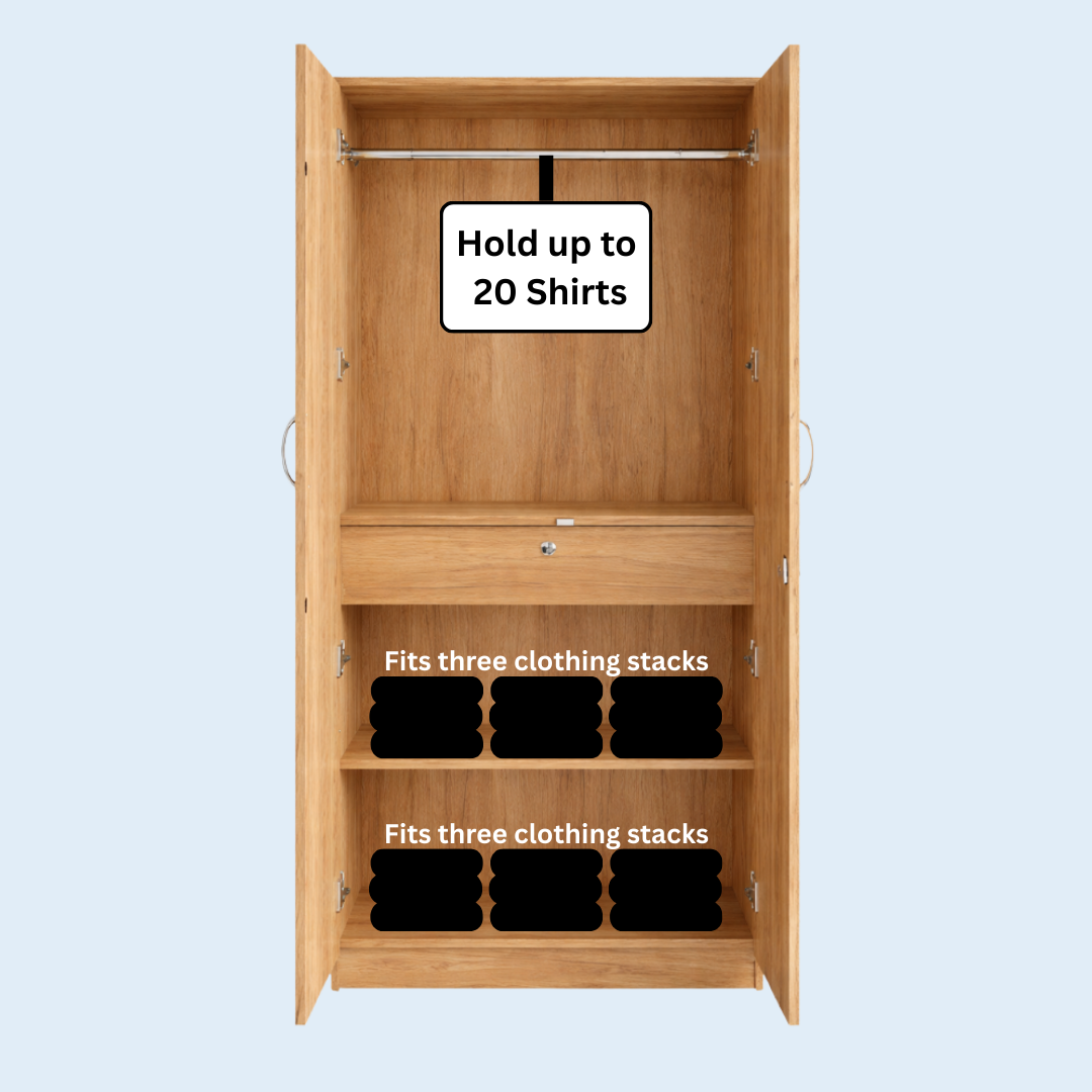 2 Door Wardrobe with Drawer and 1 Hanging Space + Free Sample Kit