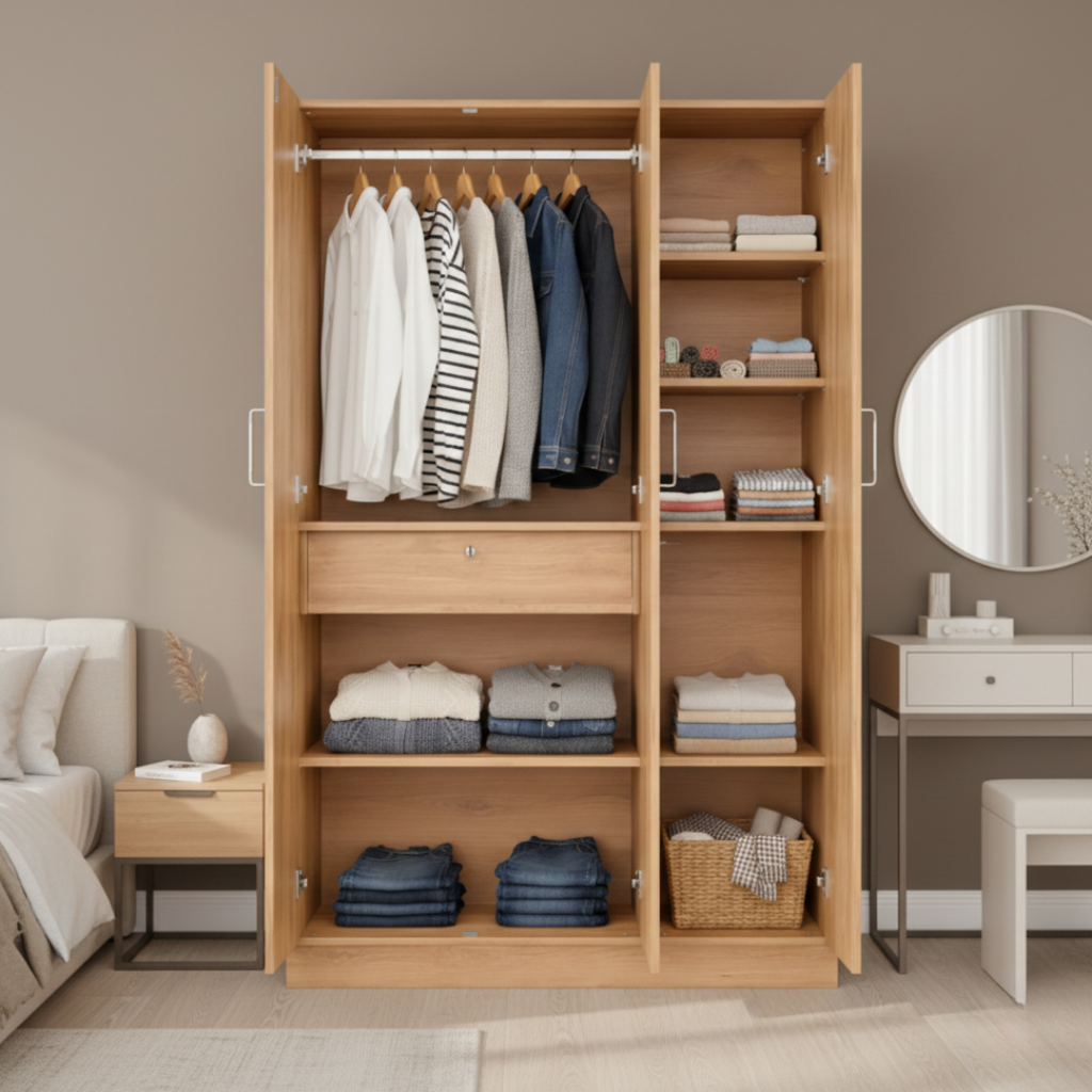 3 Door Wardrobe with Drawer and 1 Hanging Space +  free sample kit