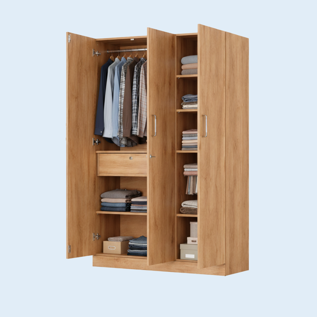 3 Door Wardrobe with Drawer and 1 Hanging Space +  free sample kit