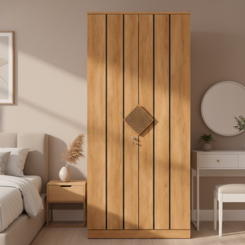 2 door wardrobe with drawer with crafted handle + Free sample kit