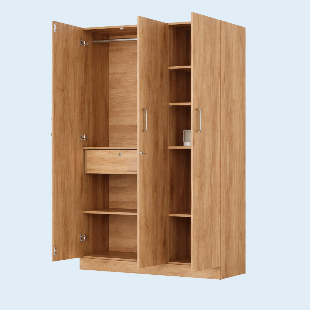 3 Door Wardrobe with Drawer and 1 Hanging Space +  free sample kit