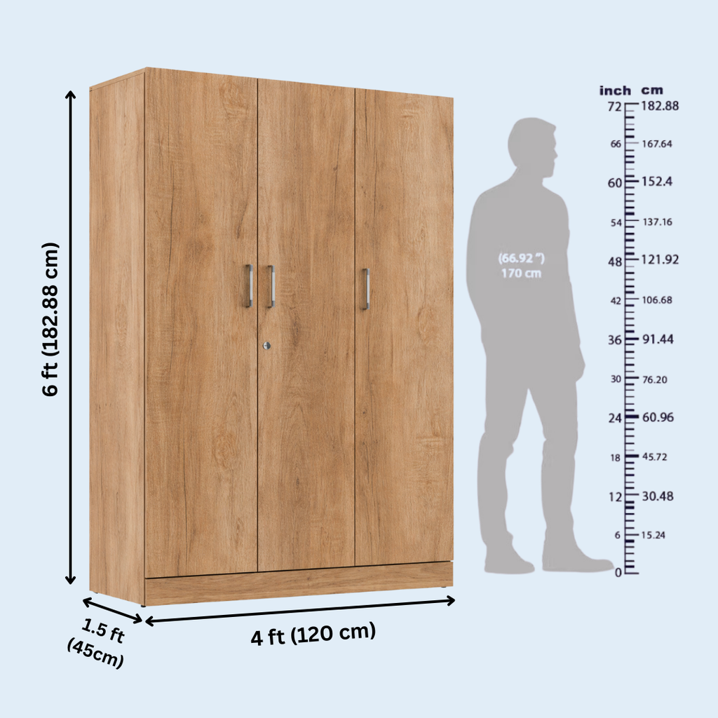 3 Door Wardrobe with Drawer and 1 Hanging Space +  free sample kit