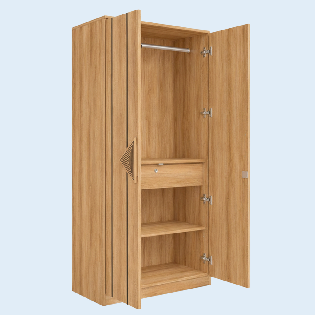 2 door wardrobe with drawer with crafted handle + Free sample kit