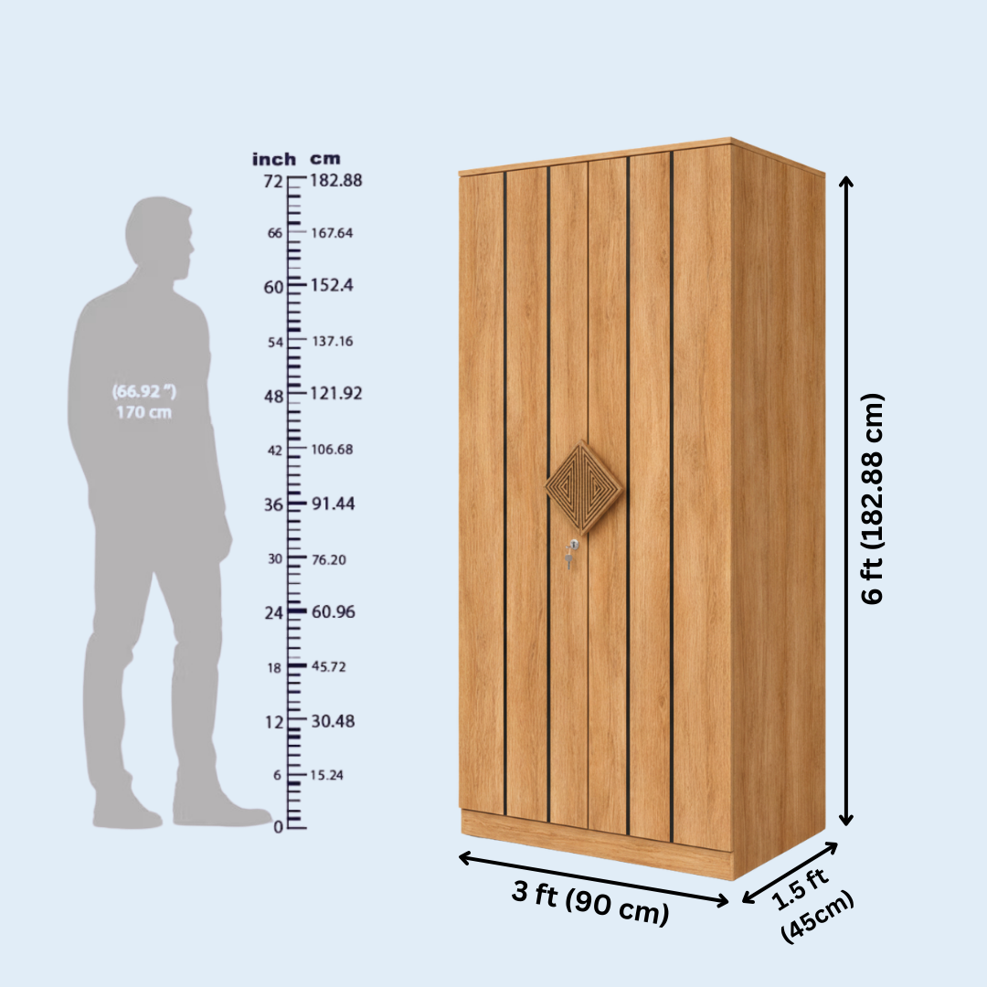 2 door wardrobe with drawer with crafted handle + Free sample kit