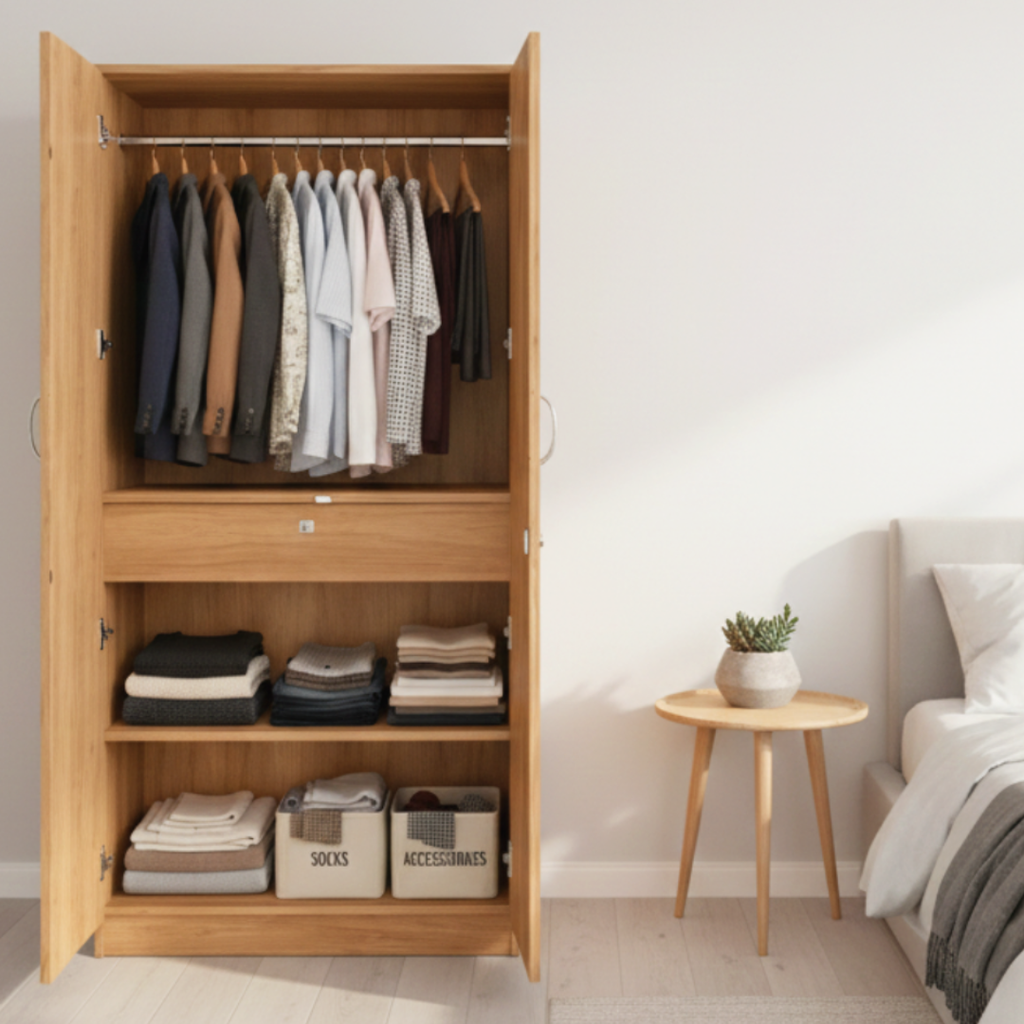 2 Door Wardrobe with Drawer and 1 Hanging Space + Free Sample Kit